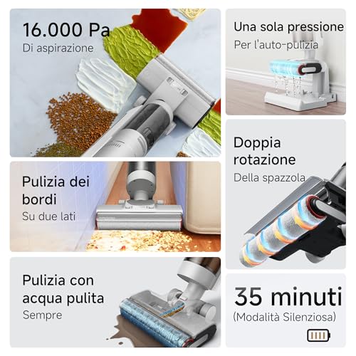 DREAME H12 Pro FlexReach Aspirapolvere Lavapavimenti, Design Piatto a 180°, 5 Min di Asciugatura, Aspirazione da 18.000 Pa, Pulizia a caldo a 90 °C, 50 Min di pulizia continua