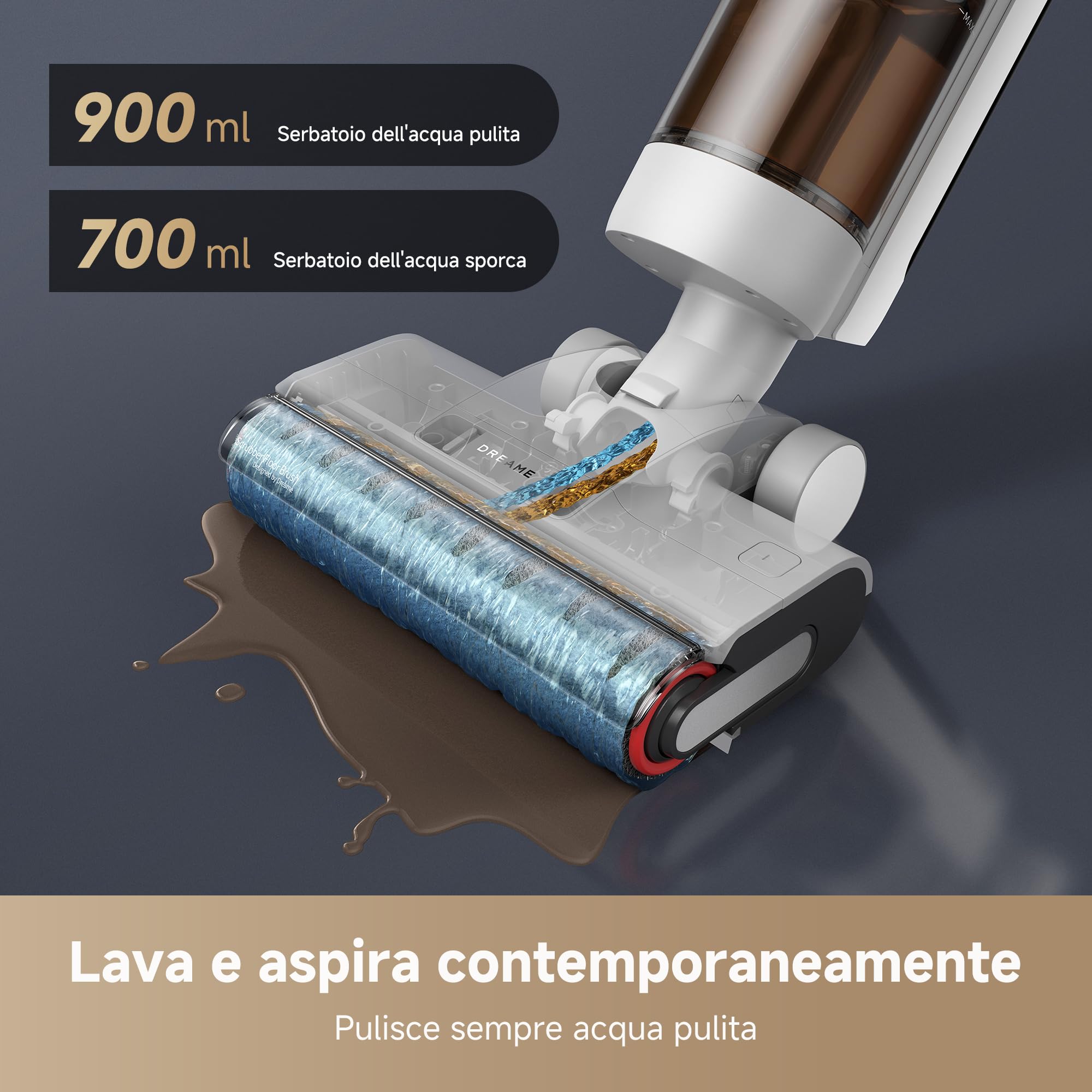 DREAME H12 Pro FlexReach Aspirapolvere Lavapavimenti, Design Piatto a 180°, 5 Min di Asciugatura, Aspirazione da 18.000 Pa, Pulizia a caldo a 90 °C, 50 Min di pulizia continua