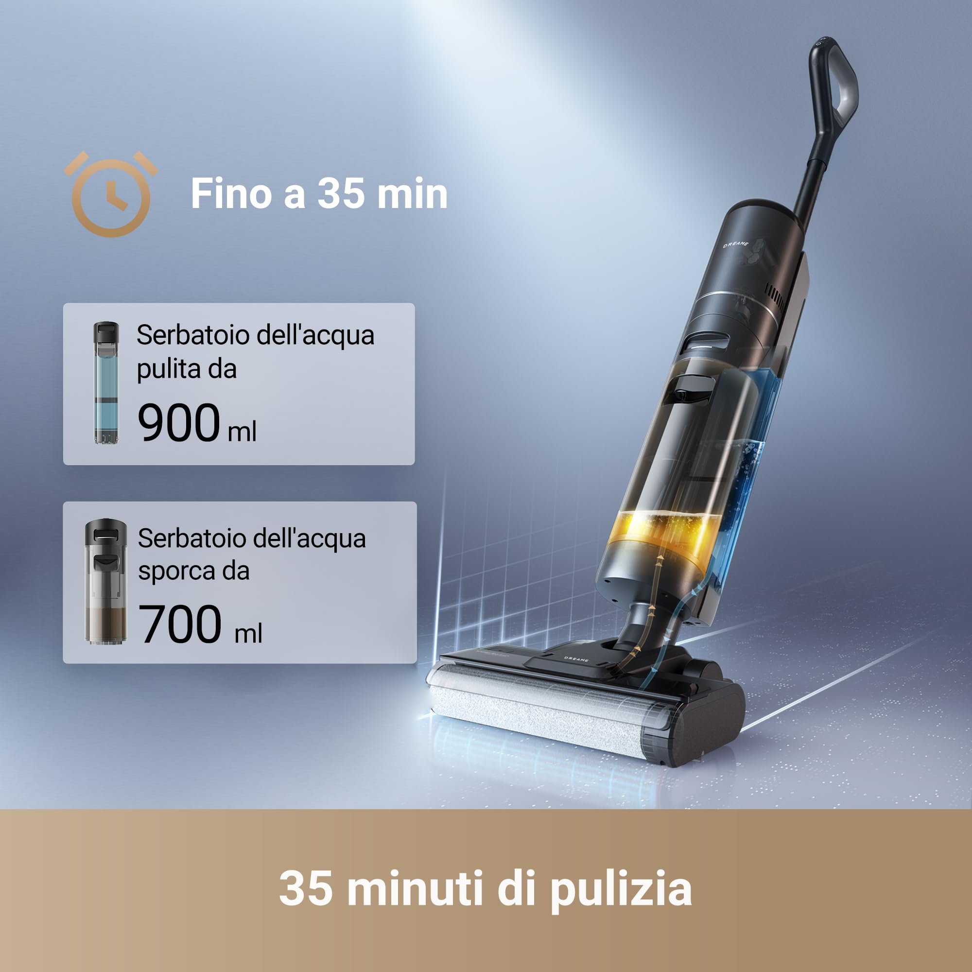DREAME H12 Pro FlexReach Aspirapolvere Lavapavimenti, Design Piatto a 180°, 5 Min di Asciugatura, Aspirazione da 18.000 Pa, Pulizia a caldo a 90 °C, 50 Min di pulizia continua