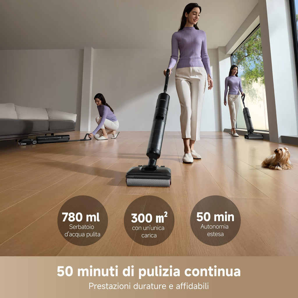 DREAME H12 Pro FlexReach Aspirapolvere Lavapavimenti, Design Piatto a 180°, 5 Min di Asciugatura, Aspirazione da 18.000 Pa, Pulizia a caldo a 90 °C, 50 Min di pulizia continua