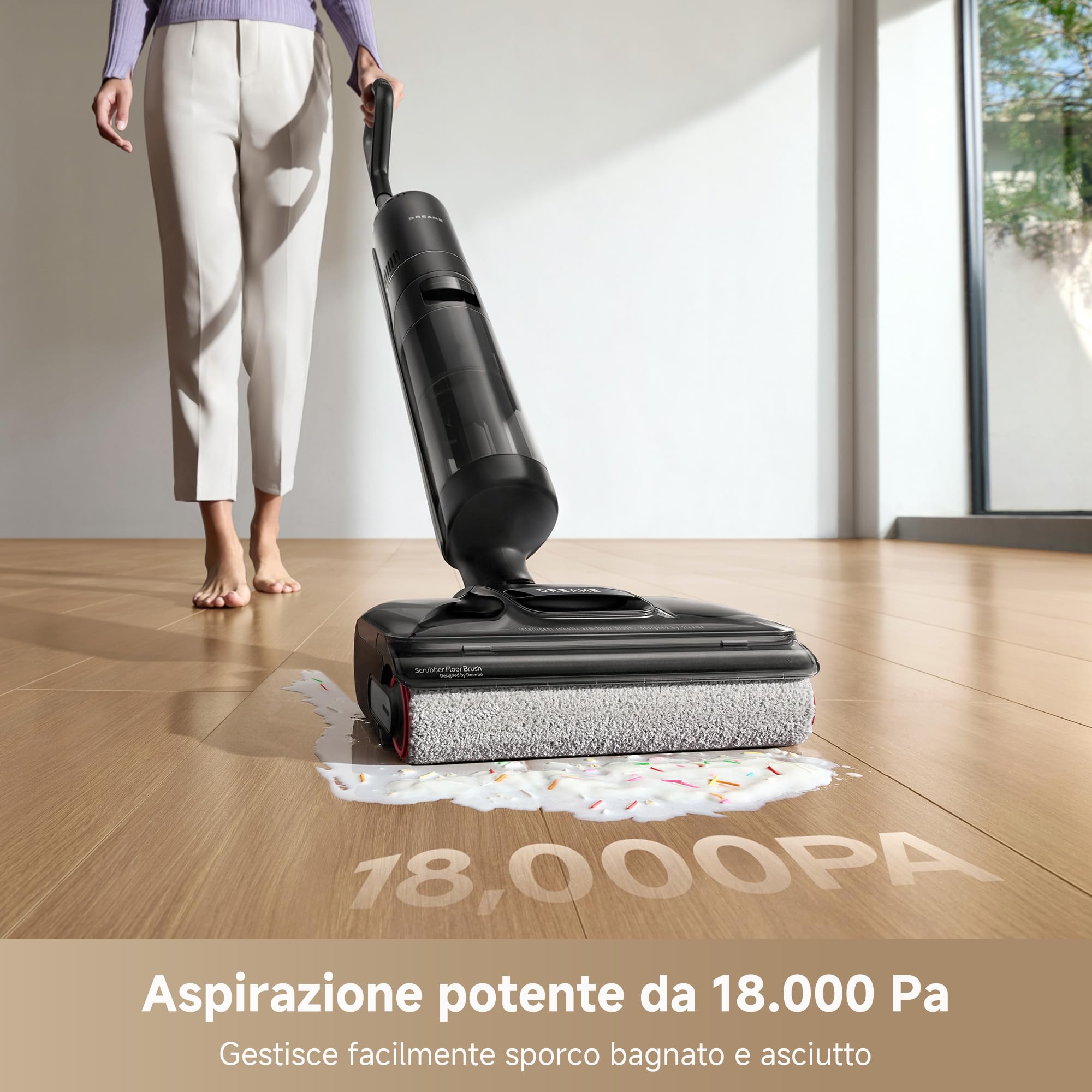 DREAME H12 Pro FlexReach Aspirapolvere Lavapavimenti, Design Piatto a 180°, 5 Min di Asciugatura, Aspirazione da 18.000 Pa, Pulizia a caldo a 90 °C, 50 Min di pulizia continua