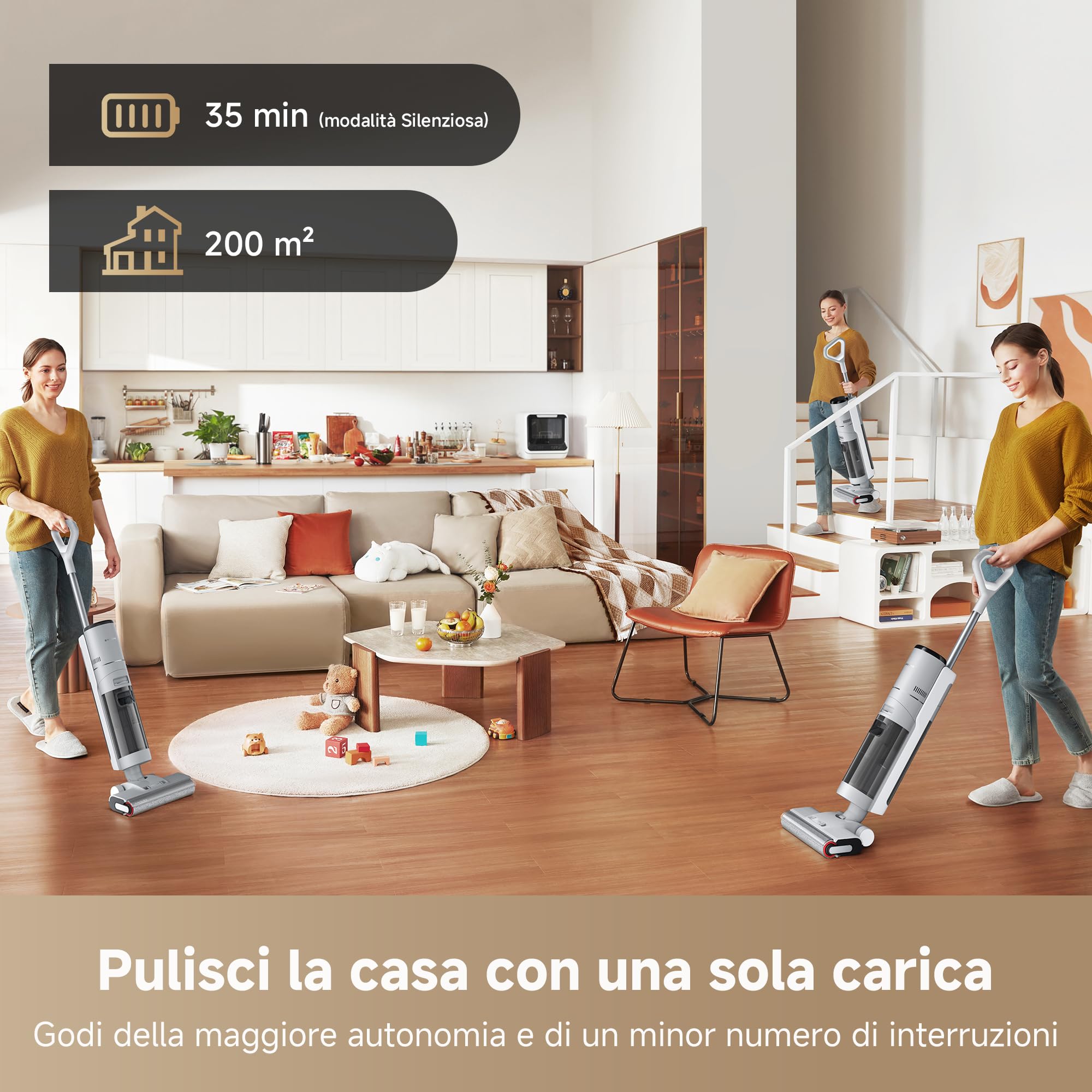 DREAME H12 Pro FlexReach Aspirapolvere Lavapavimenti, Design Piatto a 180°, 5 Min di Asciugatura, Aspirazione da 18.000 Pa, Pulizia a caldo a 90 °C, 50 Min di pulizia continua