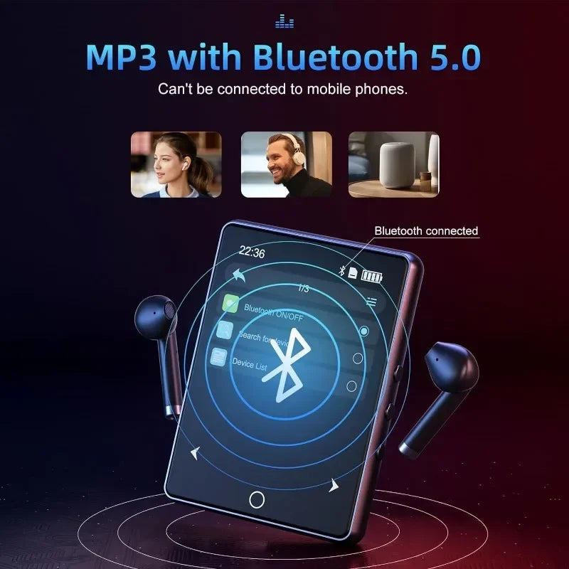 Lettore MP3 da 32GB con schermo touch da 2,8 pollici e Bluetooth 5.0, lettore musicale HiFi con altoparlante, radio FM, registratore, eBook e visualizzatore di immagini.