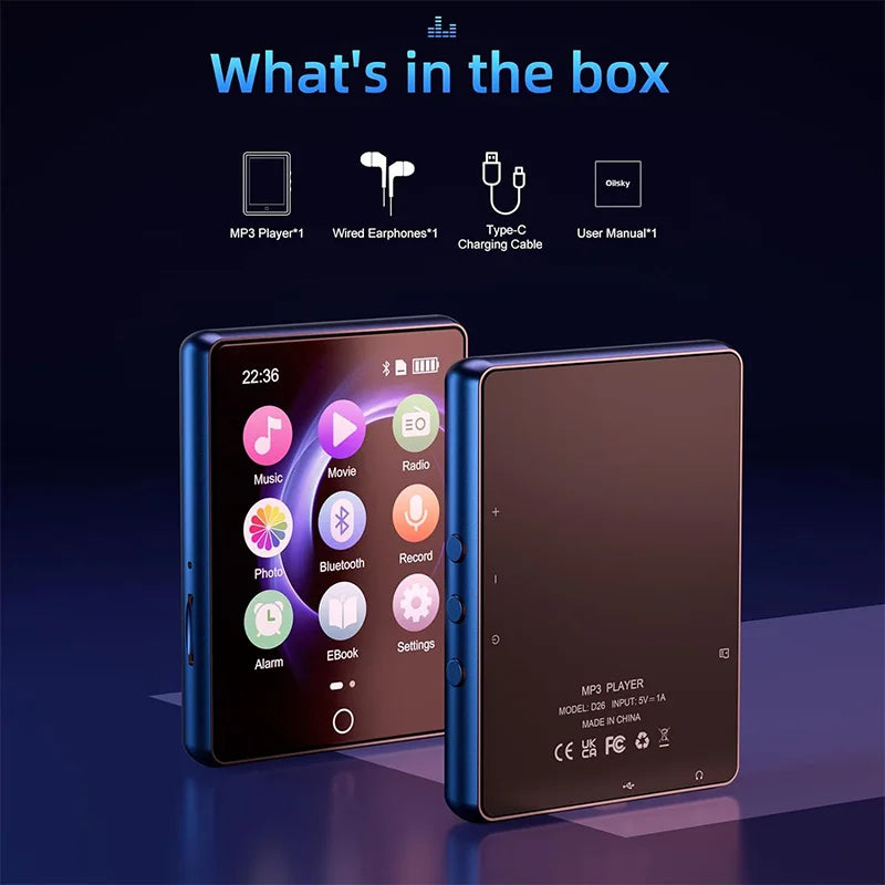 Lettore MP3 da 32GB con schermo touch da 2,8 pollici e Bluetooth 5.0, lettore musicale HiFi con altoparlante, radio FM, registratore, eBook e visualizzatore di immagini.